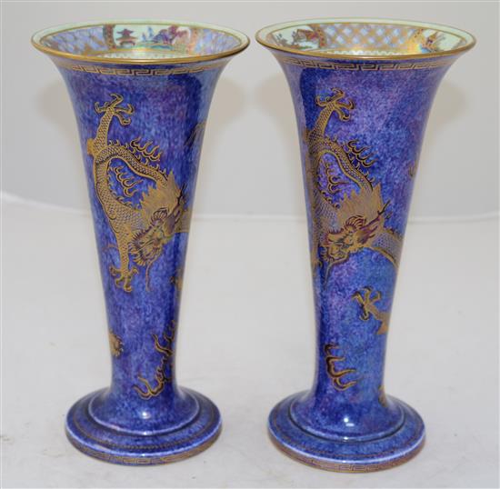 A pair of Wedgwood dragon lustre trumpet vases, 25cm